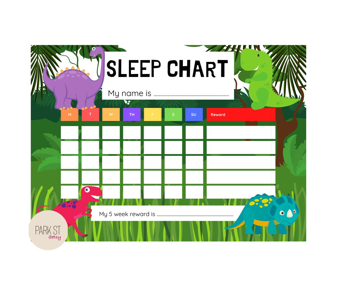 Dinosaur Sleep Chart Boys Toddler Printable Reward Etsy