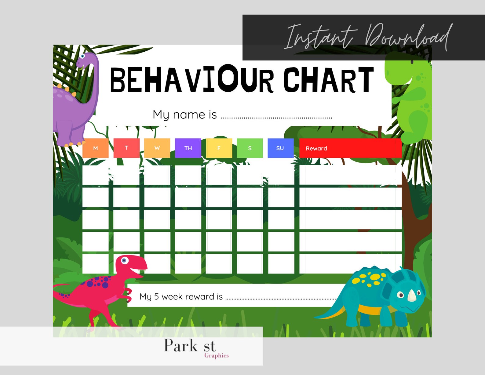 Dinosaur Reward Chart Boys Toddler Printable Behavior | Etsy