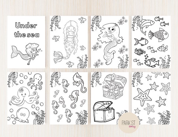 Sea Coloring Pages Ocean Set Of 10 Color Mermaid Etsy