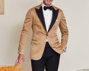 Men Luxury Suits Prom Party Wear Suits Beige Velvet Jacket And Black Pants 1 Button Vintage Suits Slim Fit Men 2 Piece Suits