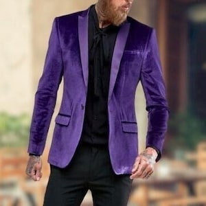 Men Jacket Arrival 1 Button Purple Velvet Blazer Groom Wear Coat Men Wedding Dinner Jacket Peak Lapel Prom Jackets