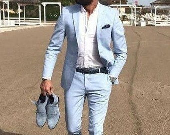 grey beach wedding suit