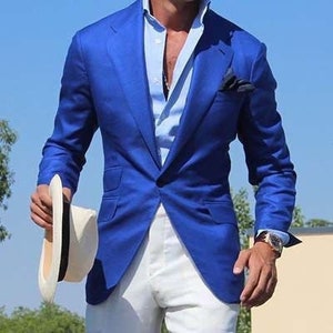 Men Blue Jackets Stylish 1 Button Coat For Men Prom Jacket Wedding Wear Blazar Formal Fashion Slim Fit Coat