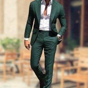 Men Suits Wedding Party Wear Suits Green Vintage Suits Notch Lapel ...