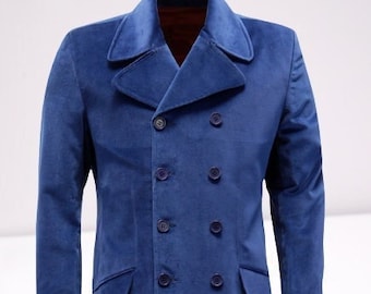 Men Jacket Royal Blue Velvet Jacket Double Breast Stylish Coat Men Classic Velvet Blazer Groom Wedding Blue Prom Jacket