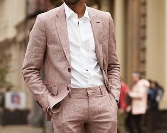 Men Linen Suits Linen Classic Suits Men 2 Piece Suits Slim Fit Wedding Dinner 2 Button Suits Stylish Jacket And Shorts Trouser