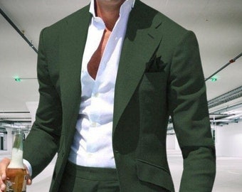 Men Formal Fashion Suits Stylish Green 2 Piece Suits 1 Button Wedding Groom Suits Summer Beach Classic Suits