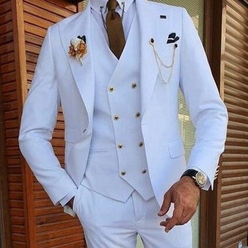 Piece Suit White Tuxedo Suit Coat Pant 