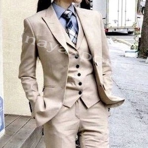 Women Suit Beige 3 Piece Suit Official Slim Fit 2 Button Suit Wedding Party Wear Suit Women Beige Stylish Suit