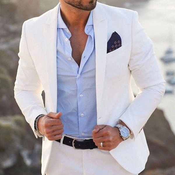 Mens Slim Fit White Suits - Etsy