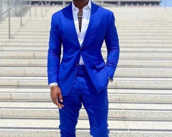 Men Suits Classic Royal Blue Vintage Suits 1 Button Wedding Suits Slim Fit Men Luxury Suits Peak Lapel For Men 2 Piece Suits