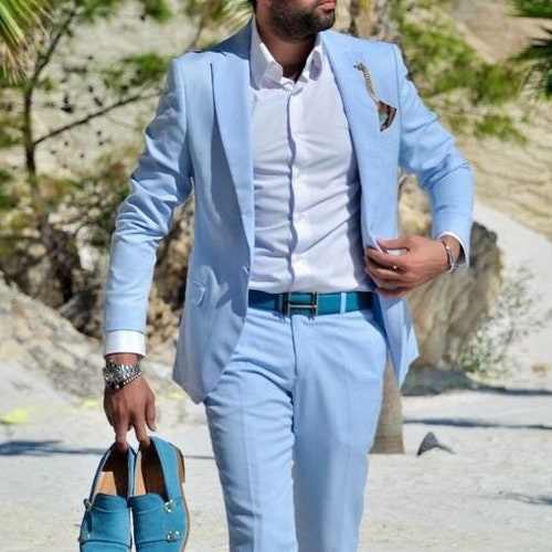 Men Suits 2 Piece Wedding Suits Light Blue Slim Fit One Button - Etsy