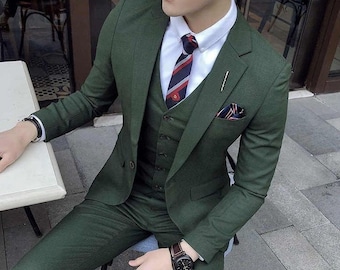 Men Suits Elegant Slim Fit Men Green Suits For Stylish 3 Piece Suits One Button Wedding Groom Wear Luxury Green Suits For Men Bespoke