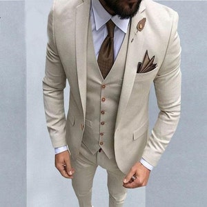Men Suit Beige Groom Suit Wedding Party Wear Suit Slim Fit 3 Piece Suit Formal Fashion Men Beige Suit Stylish 1 Button Suit