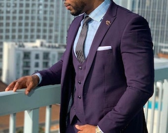 Men Purple Suits - Wedding Groom 3 Piece Suits - 1 Button Classic Prom Suits - For Men Stylish Bespoke - Gift For Him
