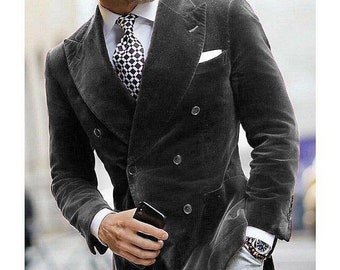 Blazer de punto con muescas para hombre, estilo casual, con dos botones,  para negocios, chal, chaqueta de punto