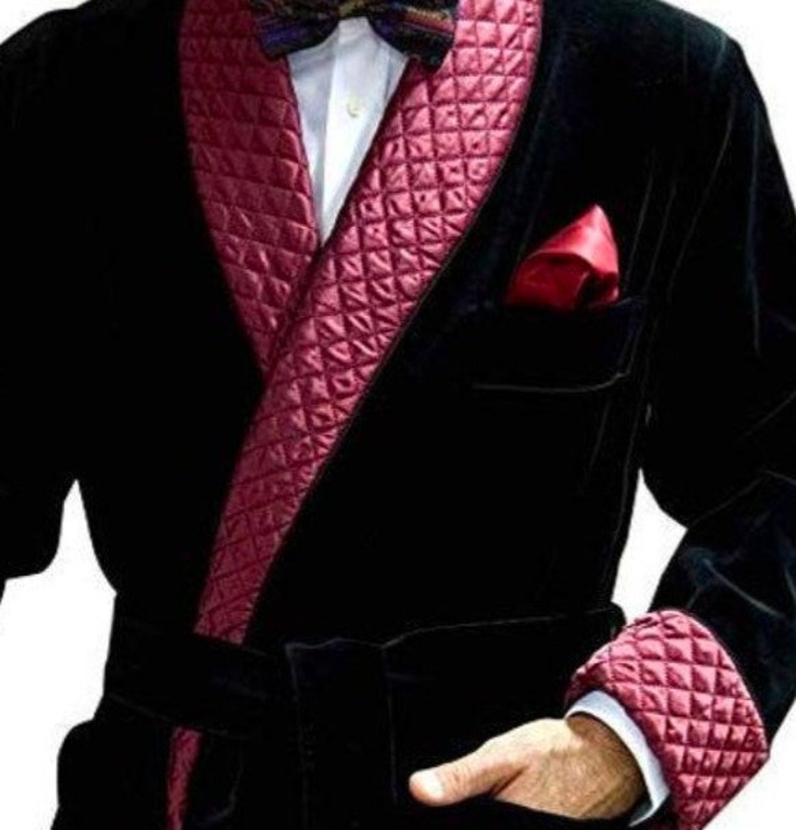 Men Jacket Black Velvet Smoking Robe Quilted Luxury Smoking - Etsy