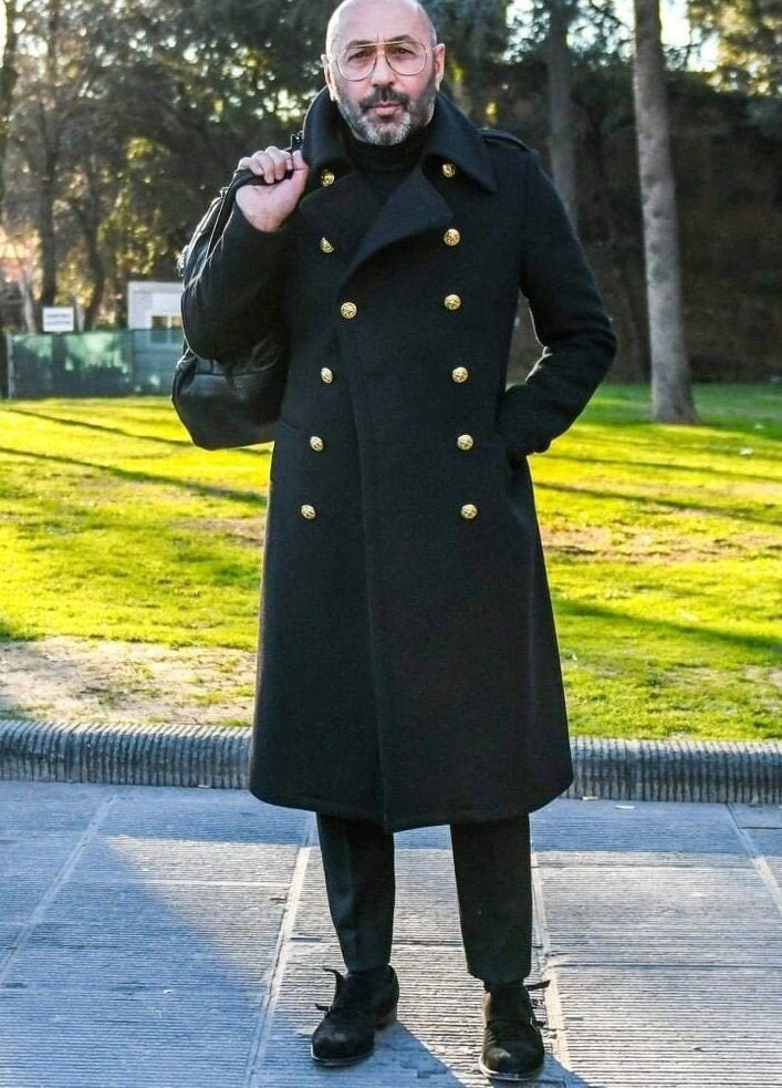 Black Trench Coat Men Winter Suits Jacket Double Breasted Tweed Wool Blend  Thick Groom Blazer Custom Made Long Overcoat Outfit