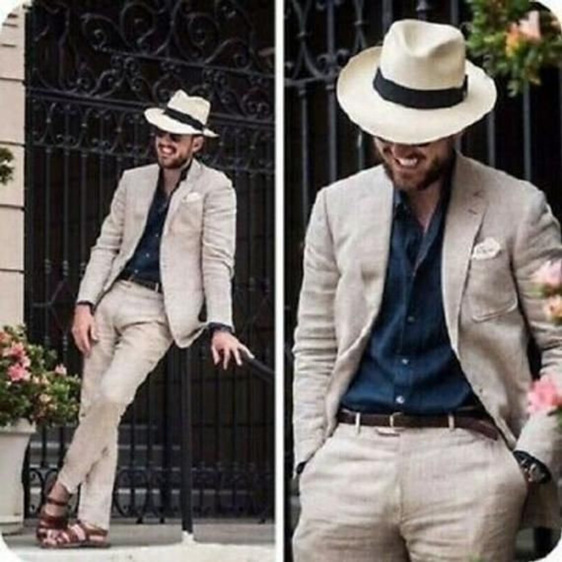 Men Suit Beige Linen Suit Formal Fashion 2 Piece Suit Party Etsy