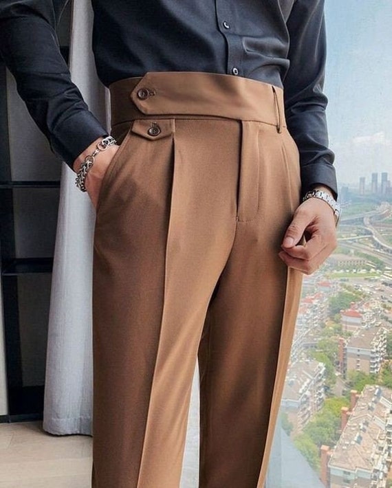 Light Brown Italian Double Pleated Buckle Pants – Italianvega®