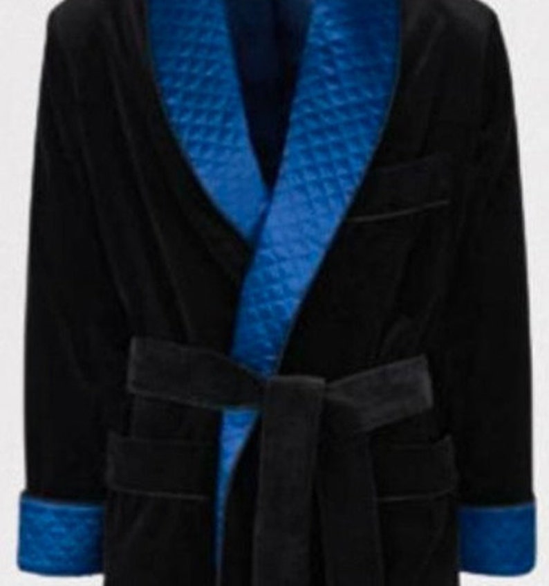 Mens Quilted Smoking Jacket Black Velvet Smoking Blazer Hosting Evening Dinner Party Wear Jacket Groom Wear Quilted Coat Smoking Belted Coat