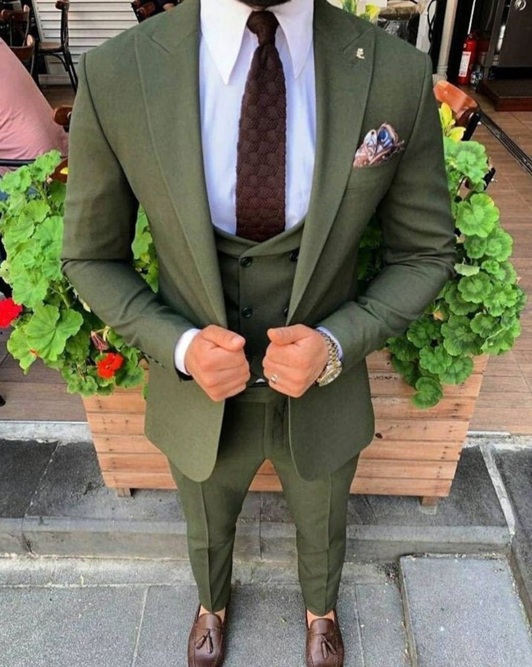 Men Olive Green Suits Stylish 3 Piece Suits Wedding Party Wear Etsy