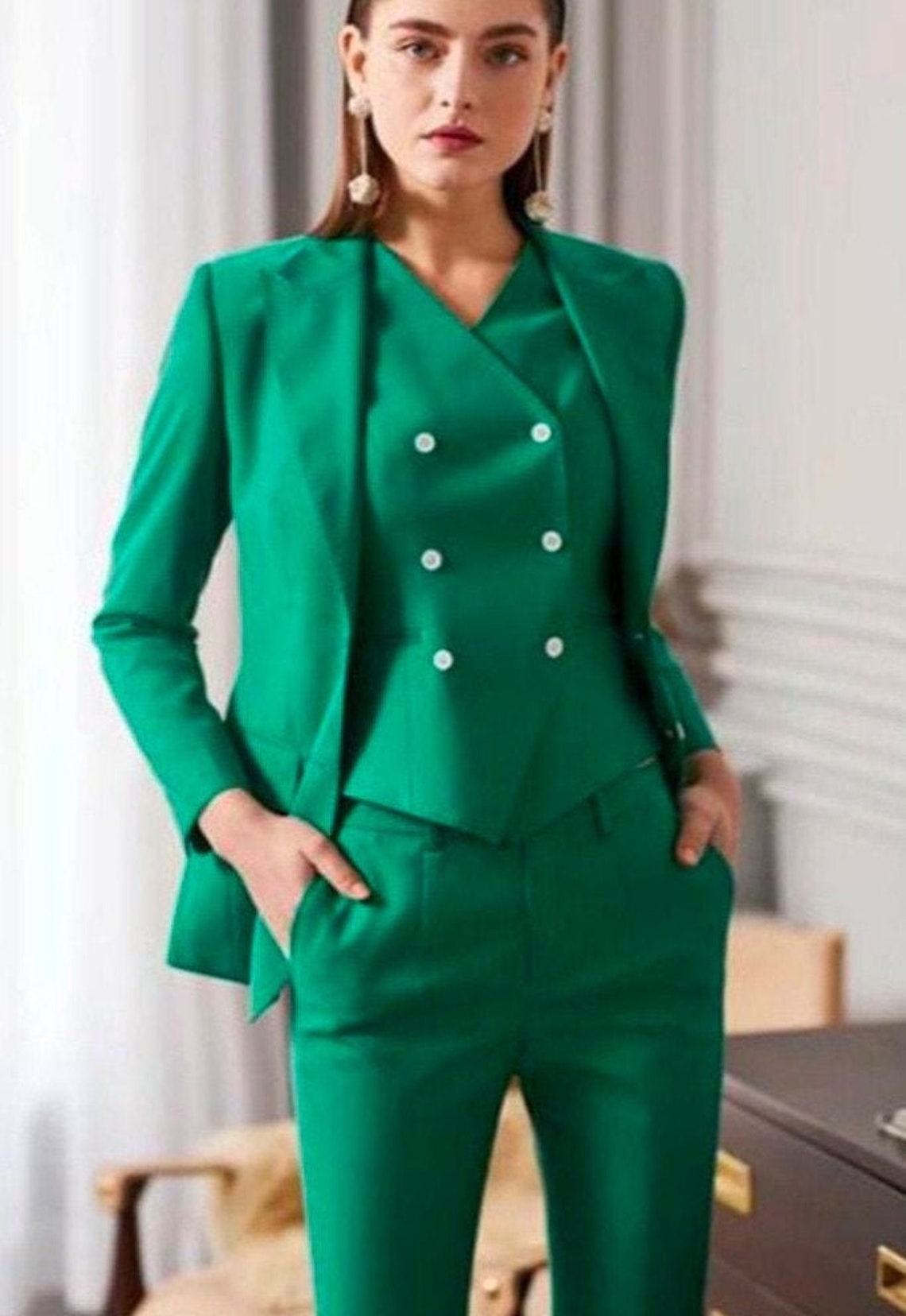Womens Suits Green 3 Piece Suits Wedding Slim Fit Suits 2 | Etsy