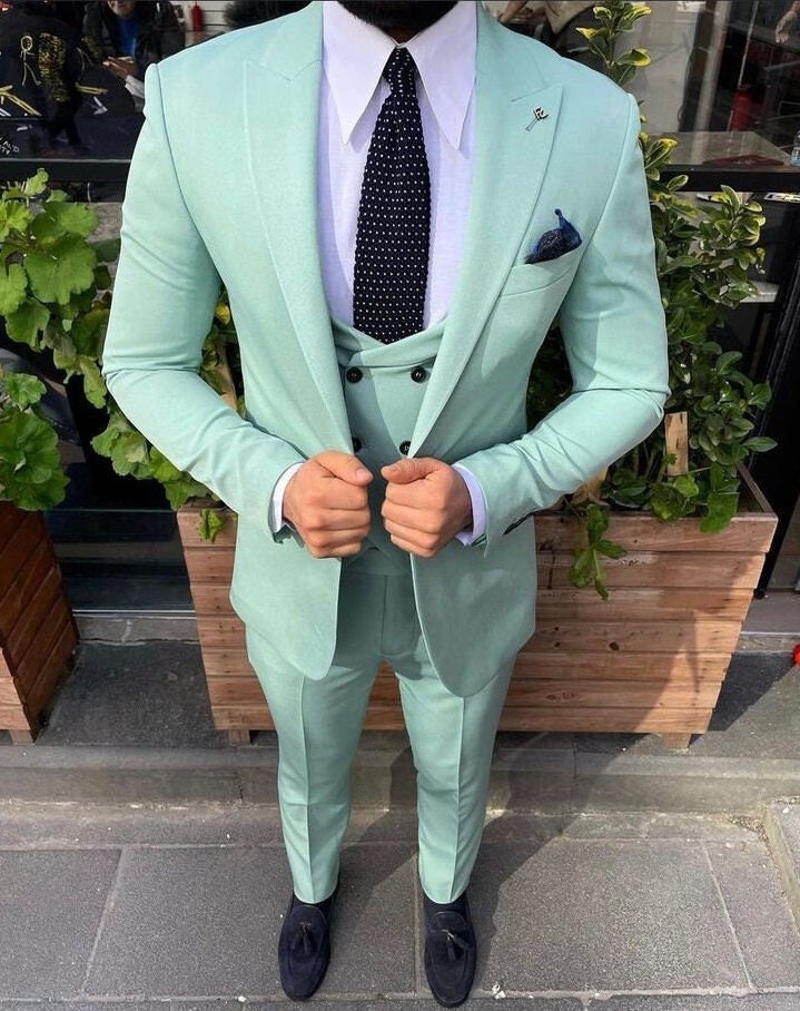 Mens Suits Mint Green Wedding Bespoke for Men Stylish 3 Piece Etsy