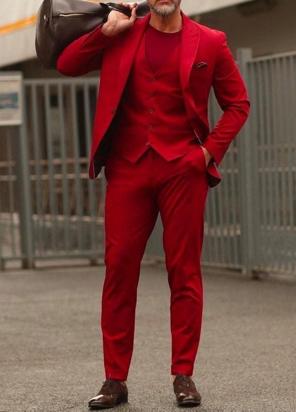 Men Suits Red 3 Piece Party Wear Suits Groom Wear Dinner Suits - Etsy
