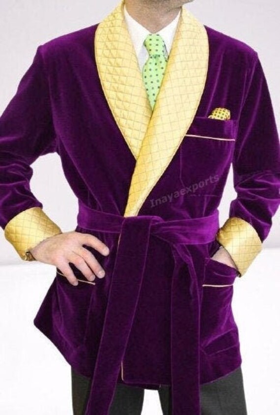 Mens velvet top smoking robe