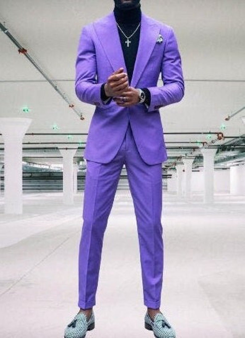 Men Suits Formal Fashion Purple Vintage 2 Piece Suits Wedding Groom ...