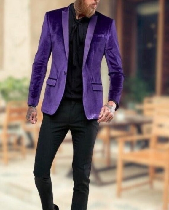 Men Jacket Arrival 1 Button Purple Velvet Blazer Groom Wear Coat Men Wedding Dinner Jacket Peak Lapel Prom Jacket