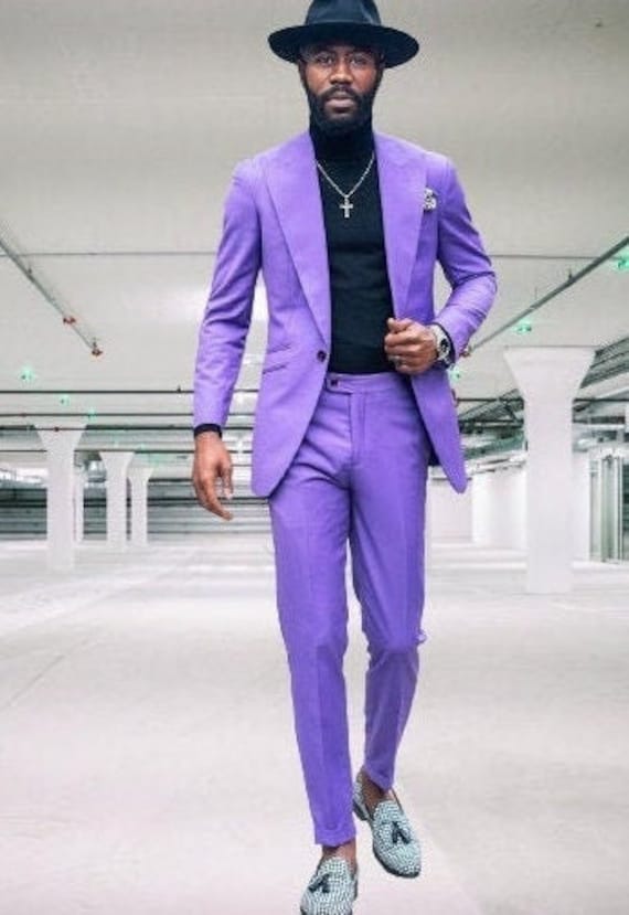 Men Suits Formal Fashion Purple Vintage 