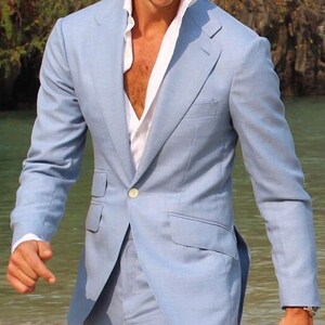 Men Suits Beach Party Sky Blue Suits Wedding Stylish Suits 2 - Etsy