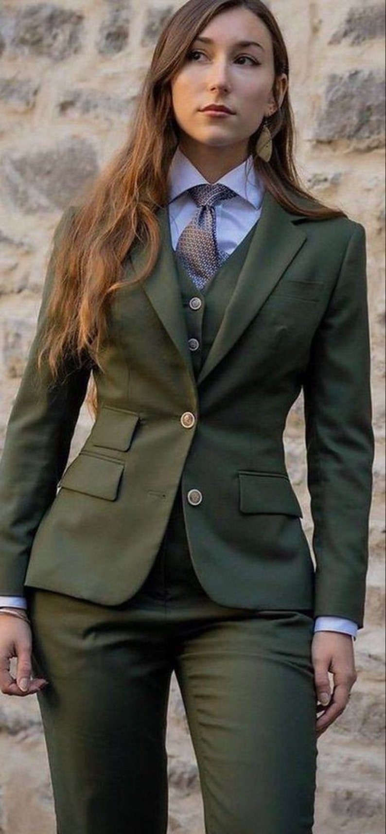 Women Suits Green Wedding Women suits Slim Fit Formal Fashion Three Piece Suits For Women Classic Official Green 2 Button Suits image 5