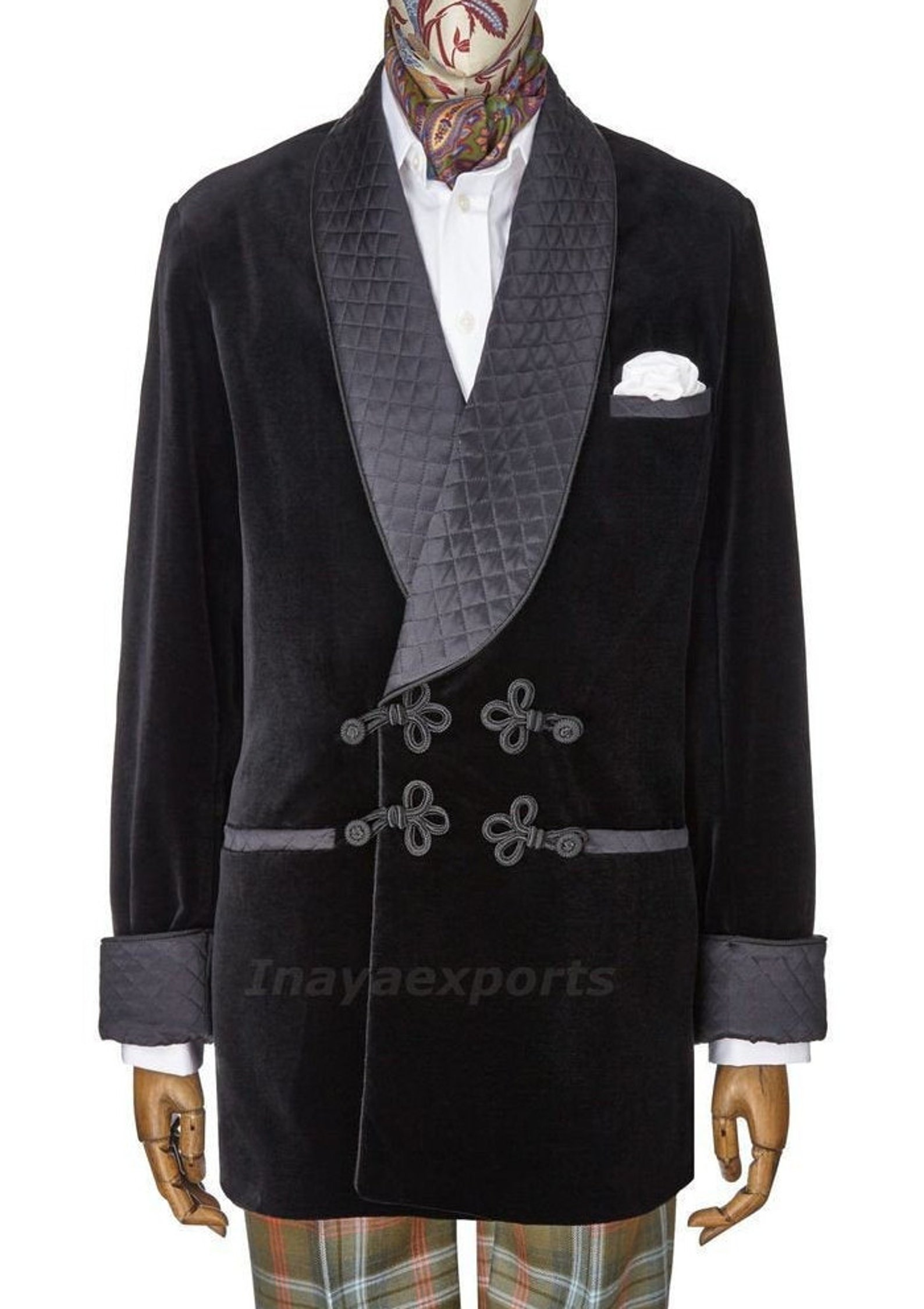 Men Black Velvet Smoking Jacket Vintage Shawl Lapel Smoking Etsy