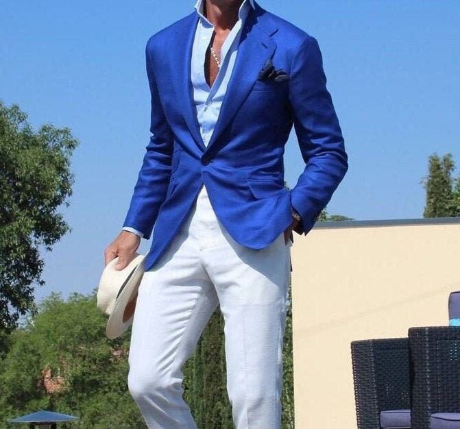 Men's Fashion, Solid Royal Blue Casual Blazer