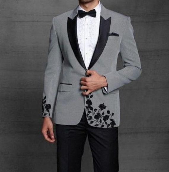 Men Designer Suits Stylish Men Prom Suits Grey and Black Wedding