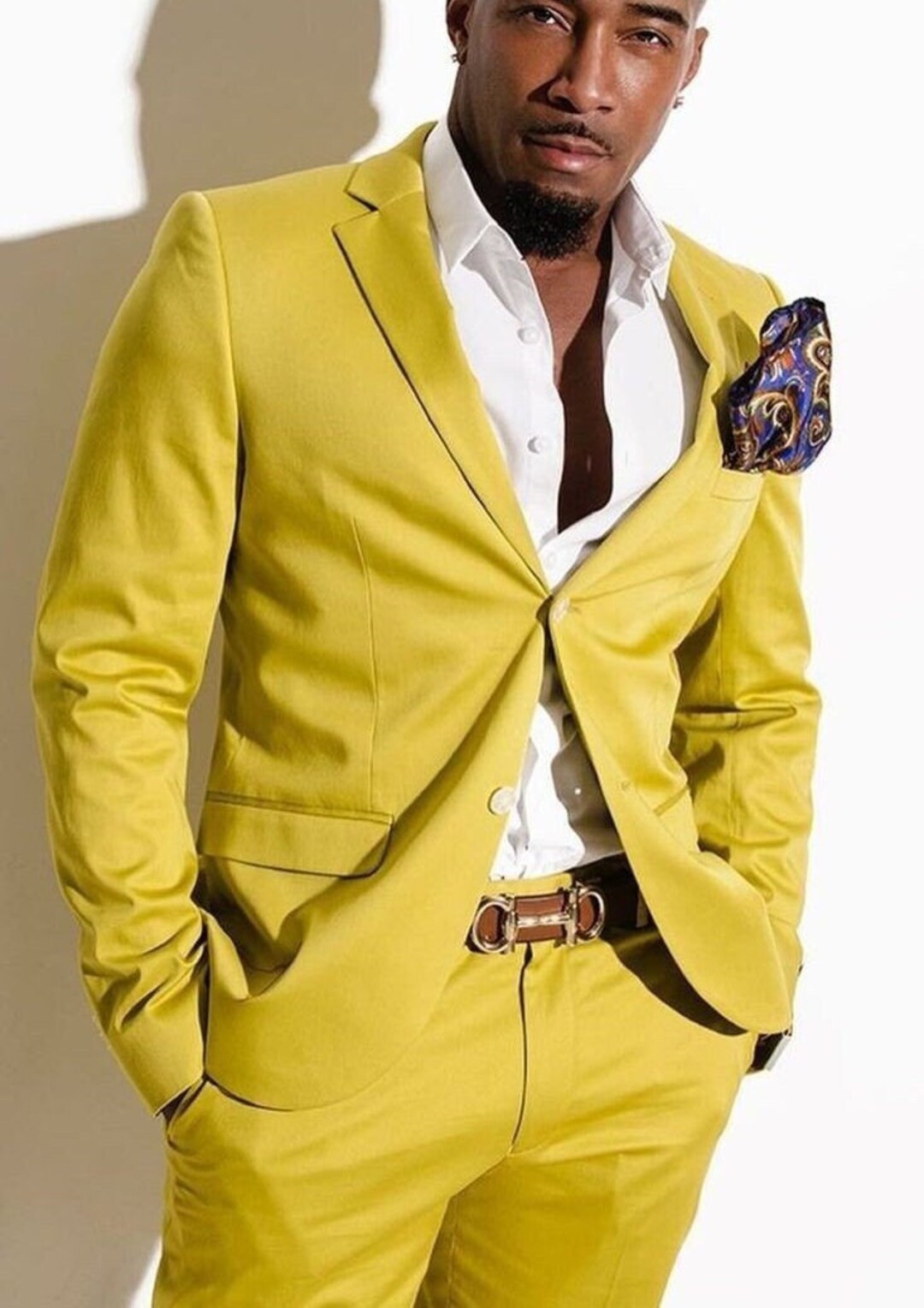 Men Suits Wedding Yellow Suits Slim Fit Men Prom Suits 2 Button Stylish