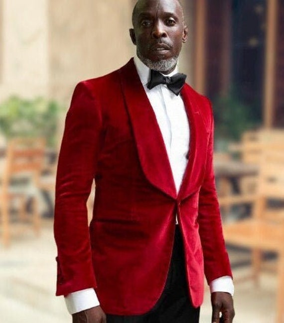 Mens Blazer Red Velvet Jacket Wedding Party Wear Blazer -  Norway