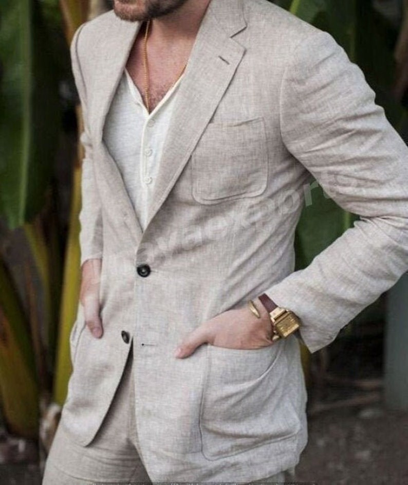 Mens Suits Linen Beige Suits Formal Fashion 2 Piece Slim Fit Etsy