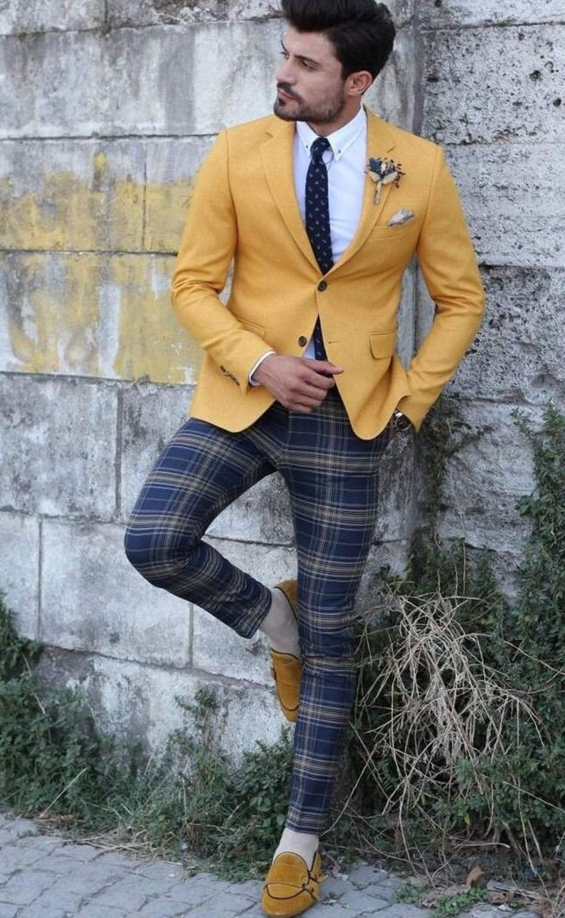 Men Yellow Jacket 2 Button Men Blazer Wedding Party Wear Coat Etsy