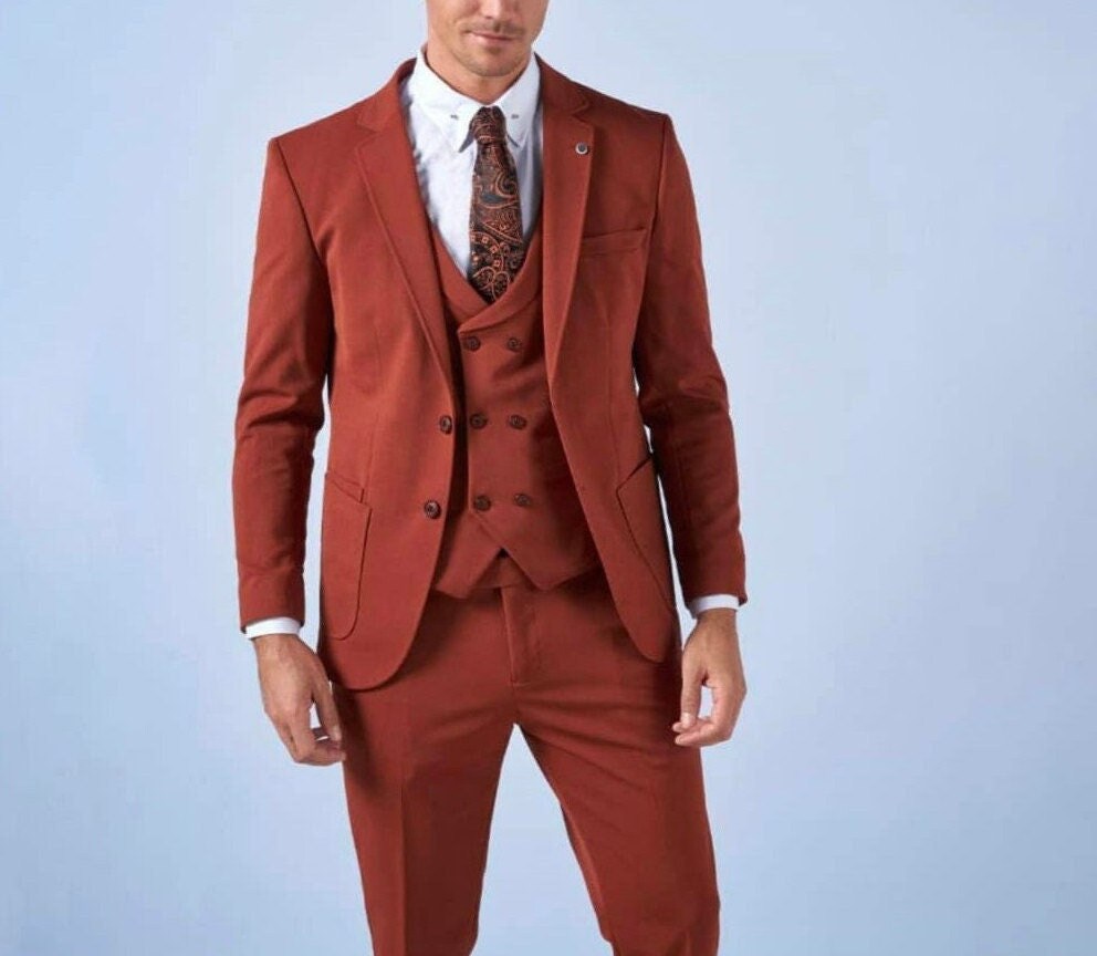 Men Three Piece Suits Coat Pants Rust Color Men Suits Wedding Party ...