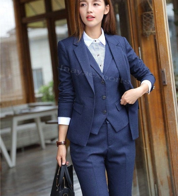 Women Suits Blue Formal Fashion 3 Piece Suits Slim Fit 1 - Etsy