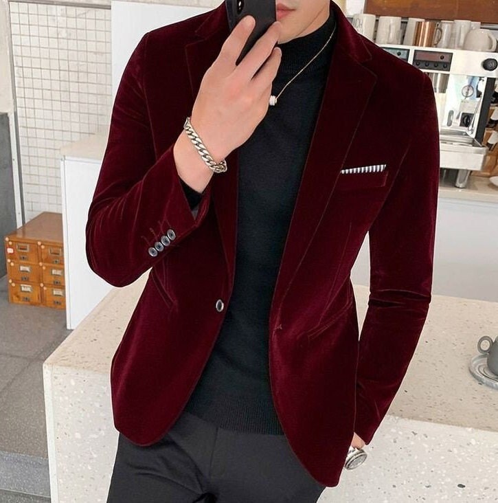 Men Blazer Maroon Velvet Wedding Jacket Stylish Slim Fit Men - Etsy