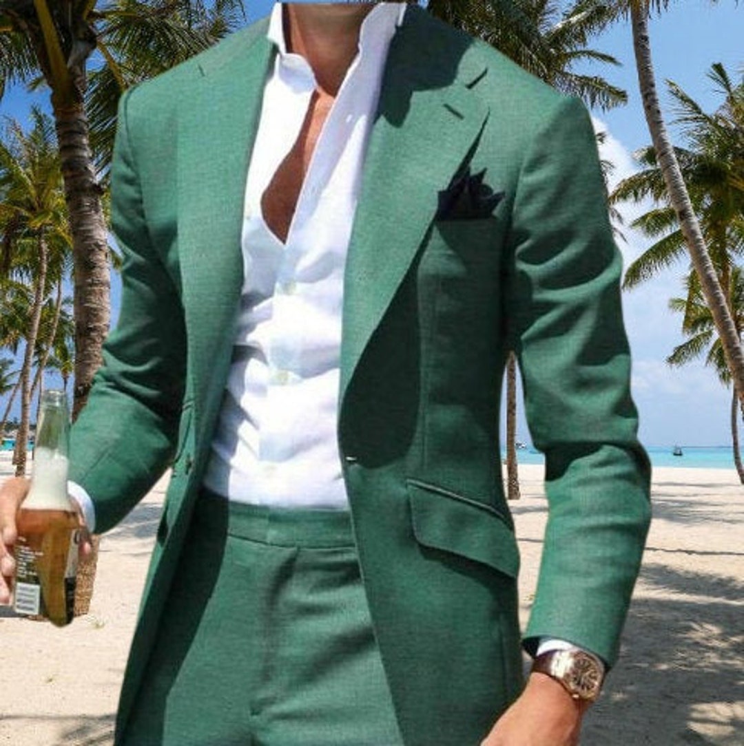 Men Suits Formal Fashion Beach 2 Piece Suits Green Wedding - Etsy