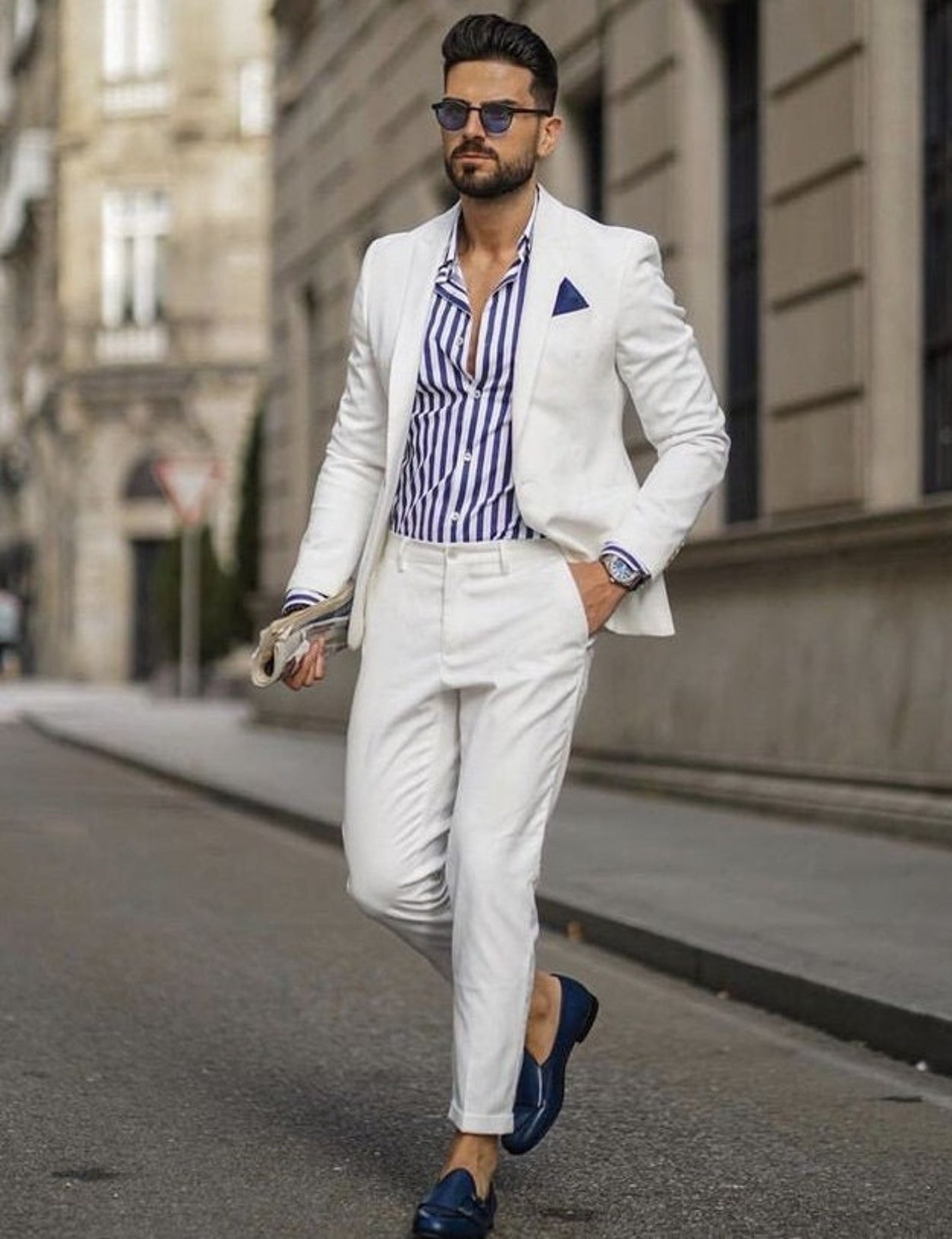 Men Suits White Linen Suits Formal Fashion Linen Suits Slim Fit 2 Piece ...