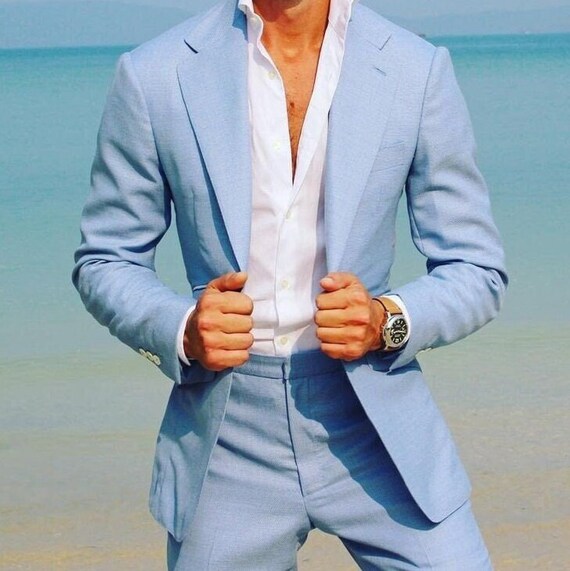 Mens Suit Beach Party Sky Blue Suit Wedding Stylish Suit 2 Piece Suit Notch Lapel 1 Button Suit Vintage Party Dinner Suit Etsy Canada