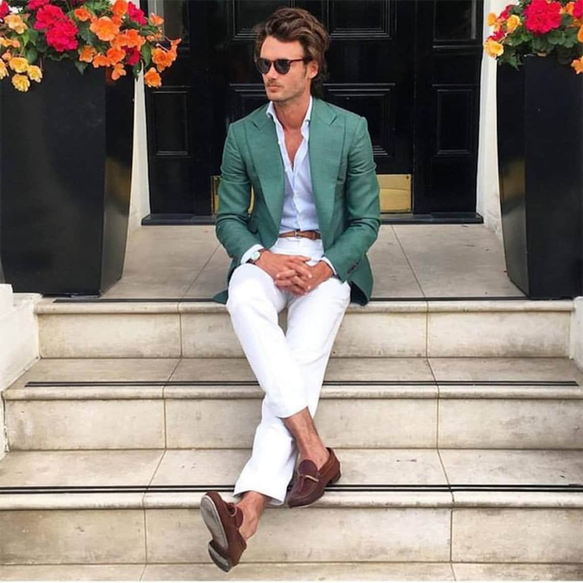 Mens Green Jacket Arrival 2 Button Stylish Blazers Groom Wear Etsy 98