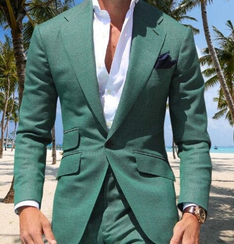 Men Suits Formal Fashion Beach 2 Piece Suits Green Wedding - Etsy